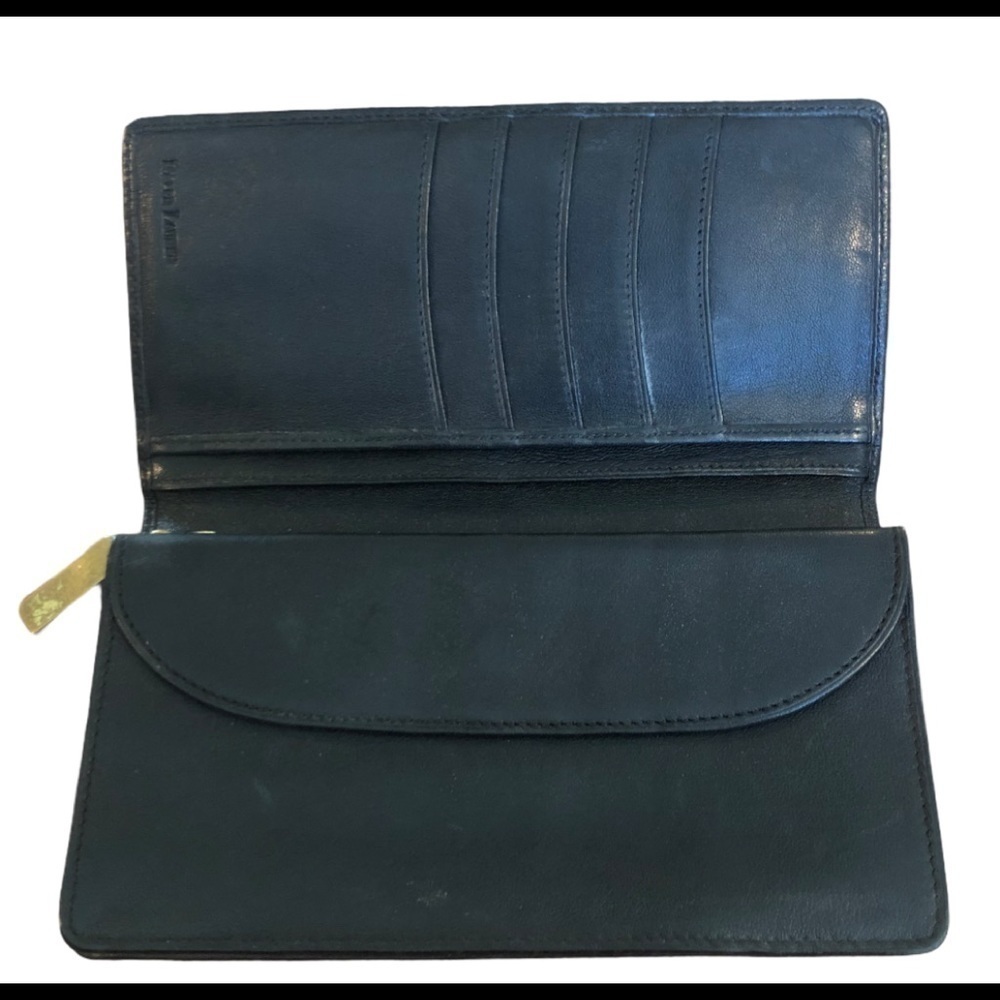 VTG Ralph Lauren Black Leather Wallet Brass Retro Collectible Zipper Logo - Picture 2 of 5